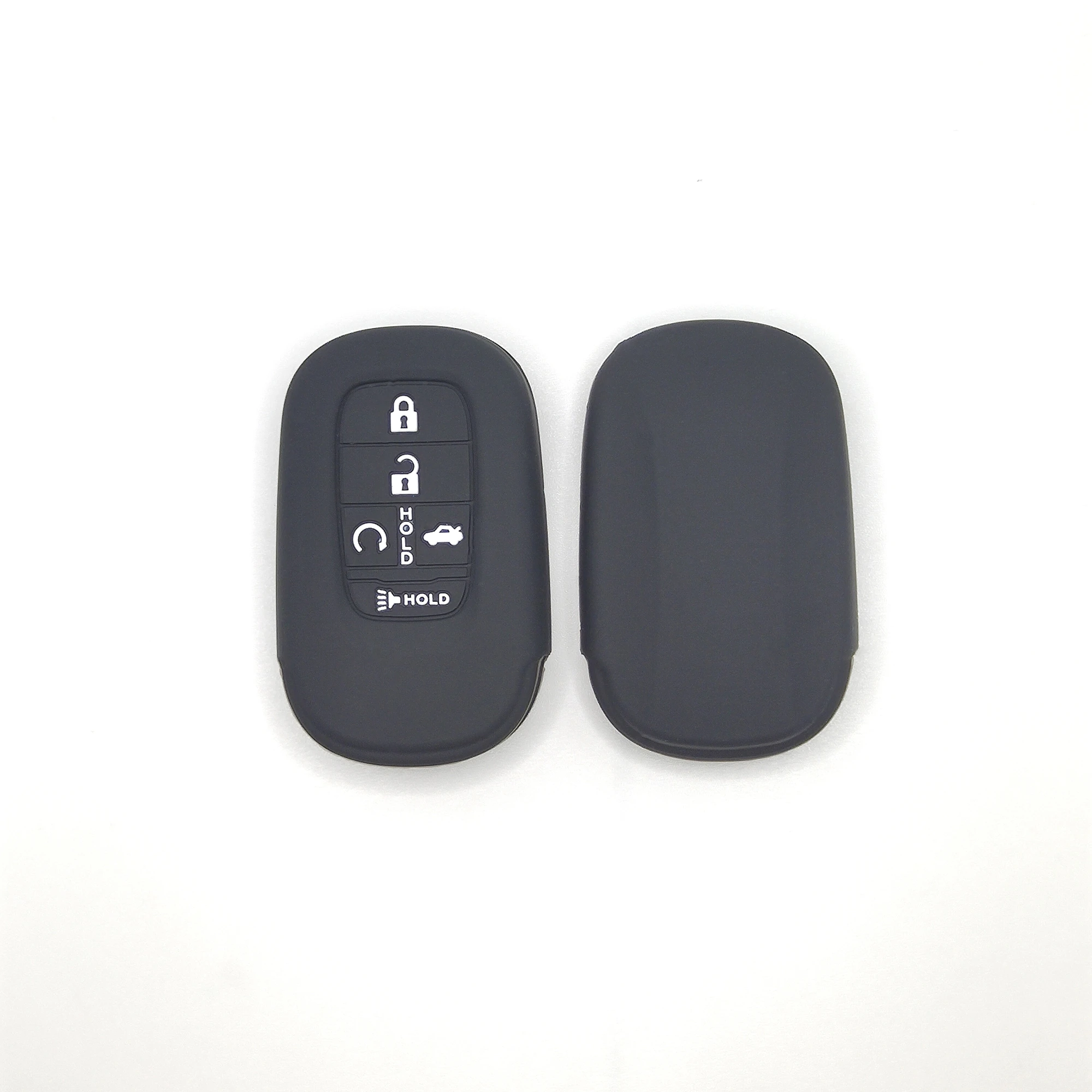 3 أزرار غطاء مفتاح سيليكون كلاسيكي (BT501) — BT501 black classic silicone automotive key cover in front and back paired view, showing 3 visible button zones and a slim rounded rectangular remote profile.