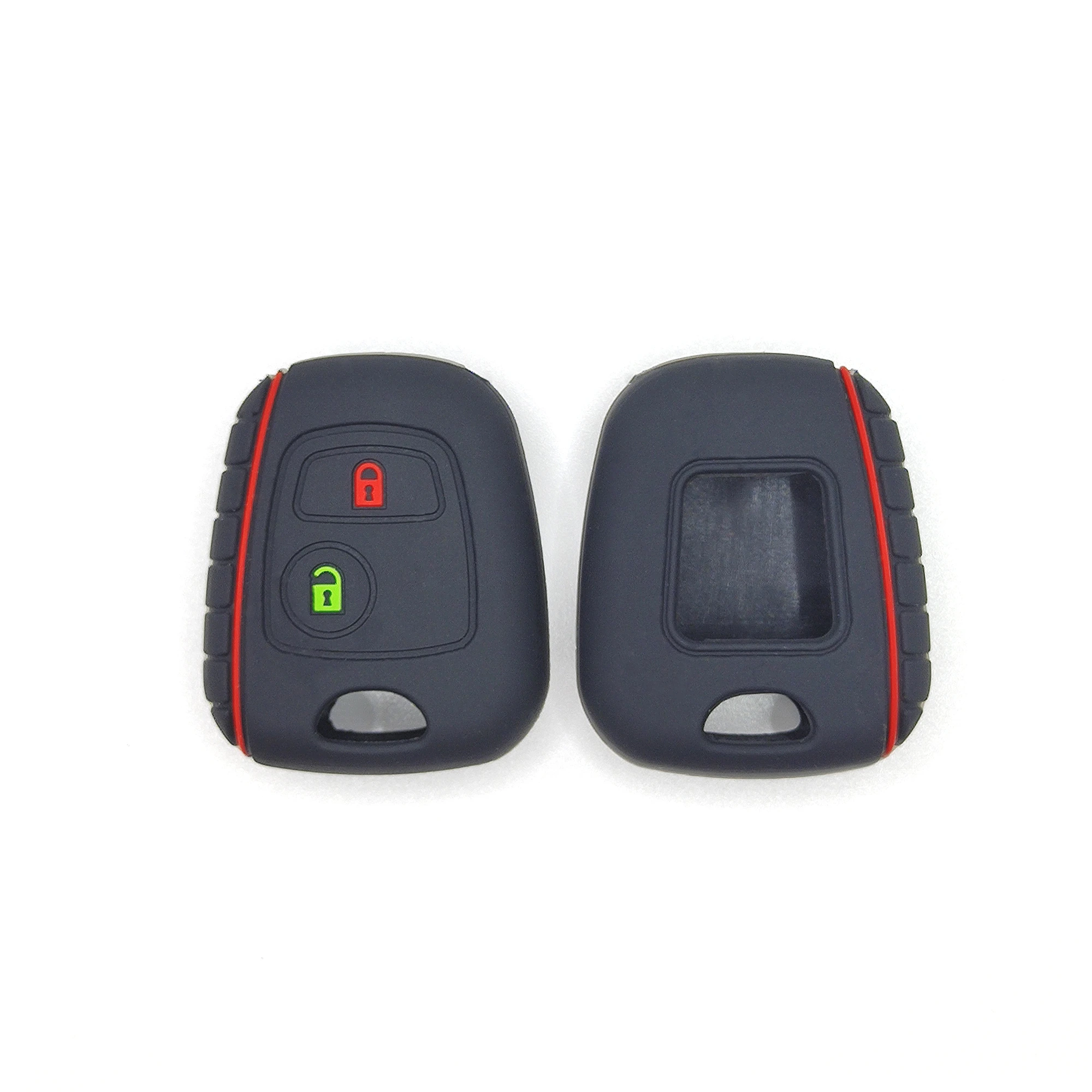 2 أزرار غطاء مفتاح سيليكون كلاسيكي (BZ401) — BZ401 dark gray Classic Silicone automotive key cover, front and back paired view, showing 2 visible button zones and the complete rounded rectangular remote cover with side grip ribs.