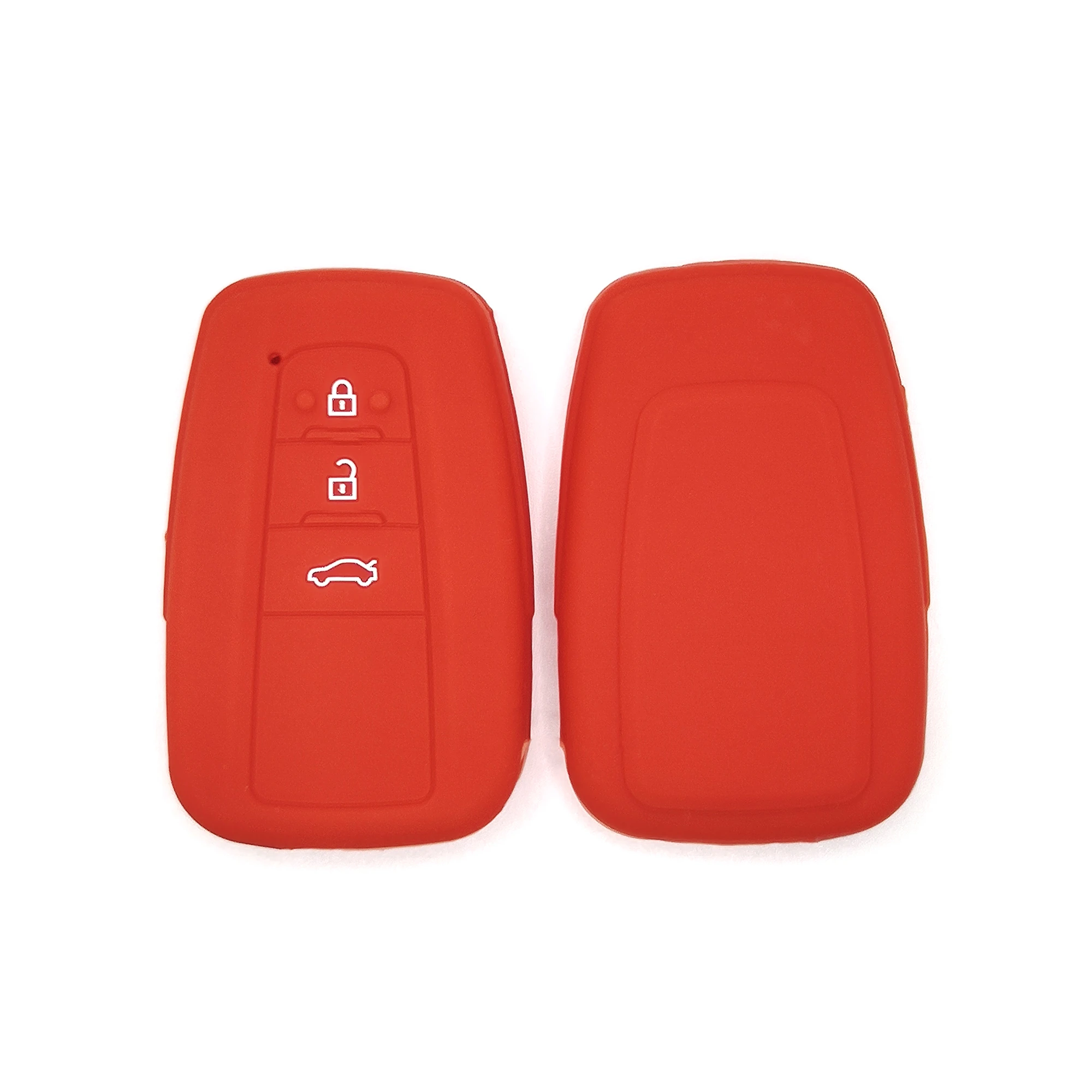 3 أزرار غطاء مفتاح سيليكون كلاسيكي (FT204) — FT204 red Classic Silicone automotive key cover, front and back paired view, showing 3 visible button zones and the complete rounded rectangular smart-key cover.
