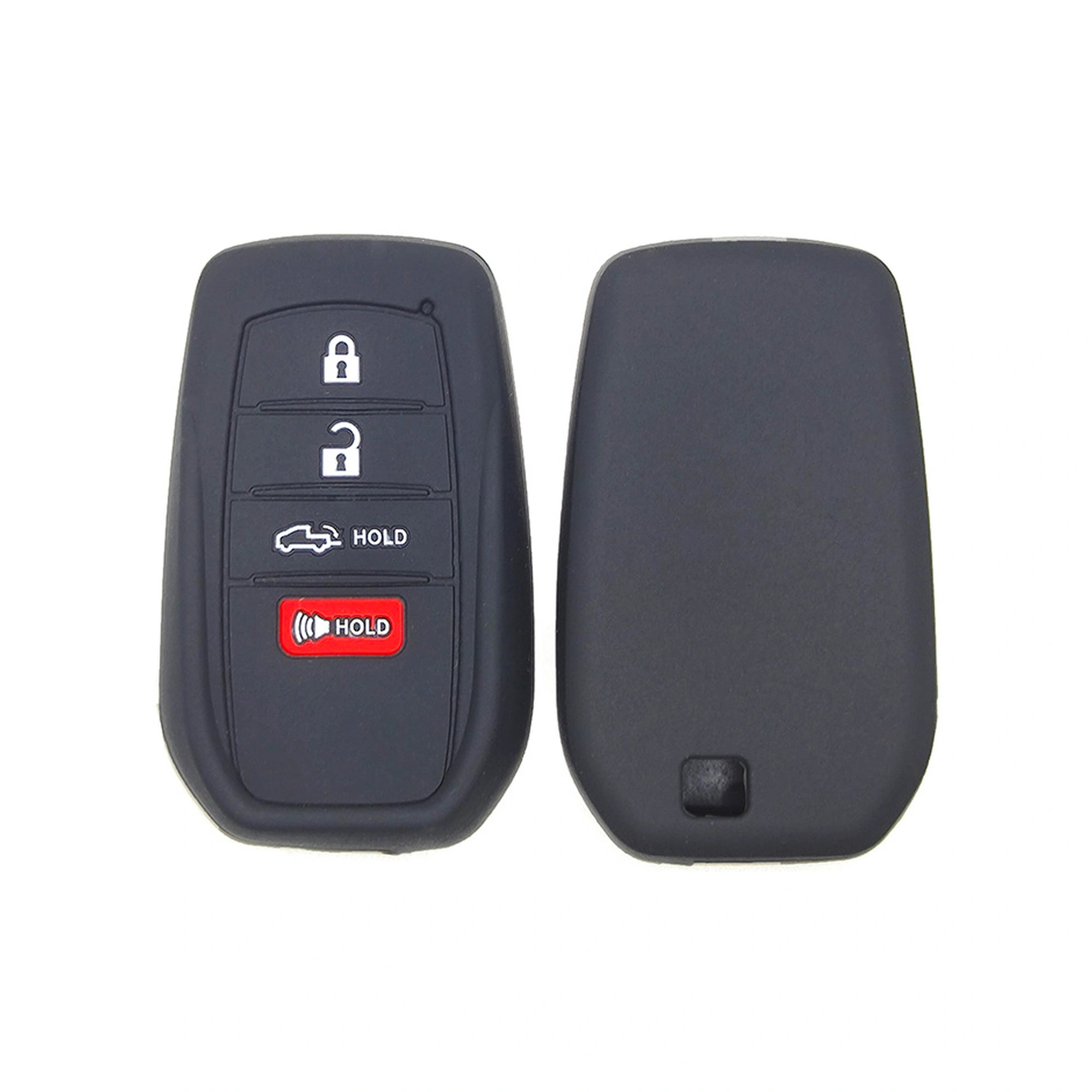 Toyota 4 Tasten klassische Silikon-Schlüsselhülle (FT603) — FT603 black Classic Silicone automotive key cover, front and back source view, showing 4 visible button zones and the complete tall rounded rectangular smart-key cover.