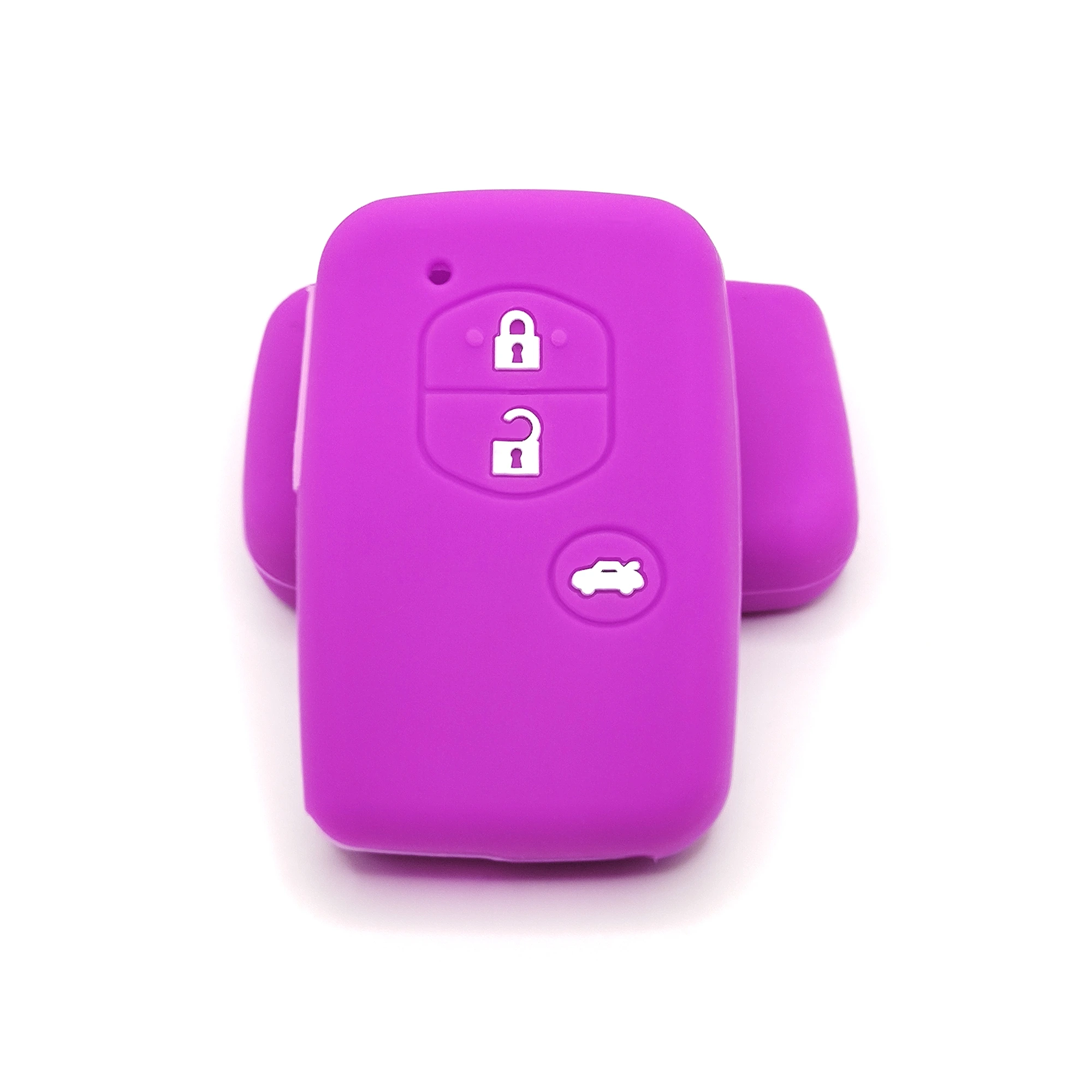 3 أزرار غطاء مفتاح سيليكون كلاسيكي (FT704) — FT704 pink classic silicone automotive key cover in front and back overlap view, showing 3 visible button zones and a rectangular smart-key profile with side opening.