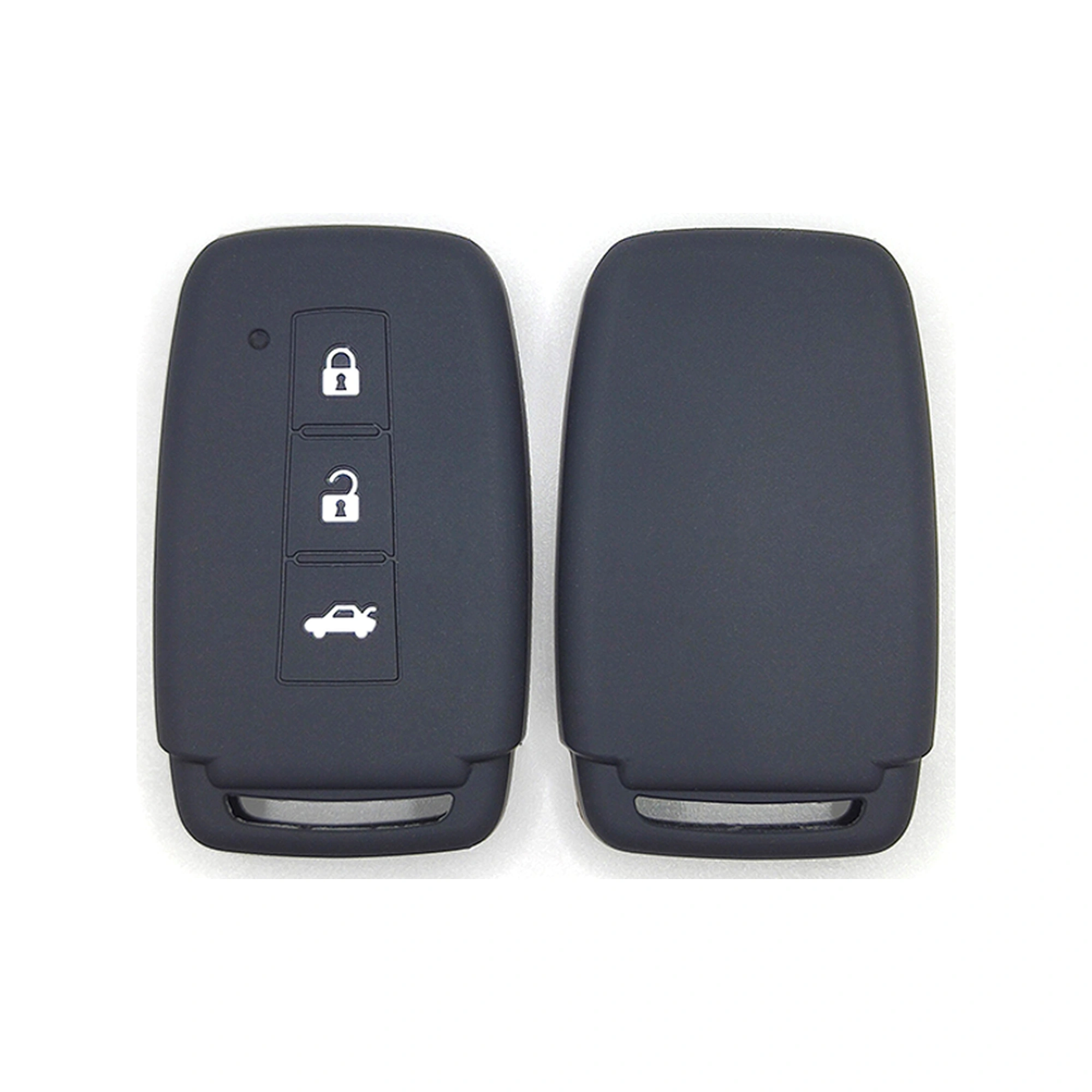 Haima 3 Tasten klassische Silikon-Schlüsselhülle (HM101) — HM101 black Classic Silicone automotive key cover, front and back source view, showing 3 visible button zones and the complete tall rounded rectangular remote cover.
