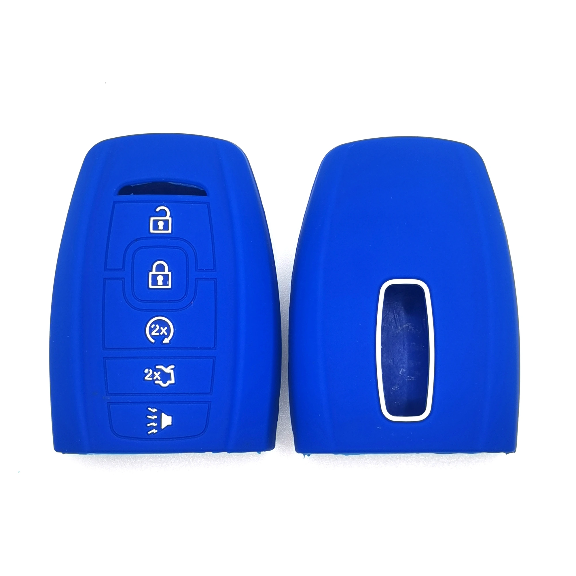 5 أزرار غطاء مفتاح سيليكون كلاسيكي (LK101) — LK101 blue Classic Silicone automotive key cover, front and back paired view, showing 5 visible button zones and the complete angular rectangular smart-key cover.