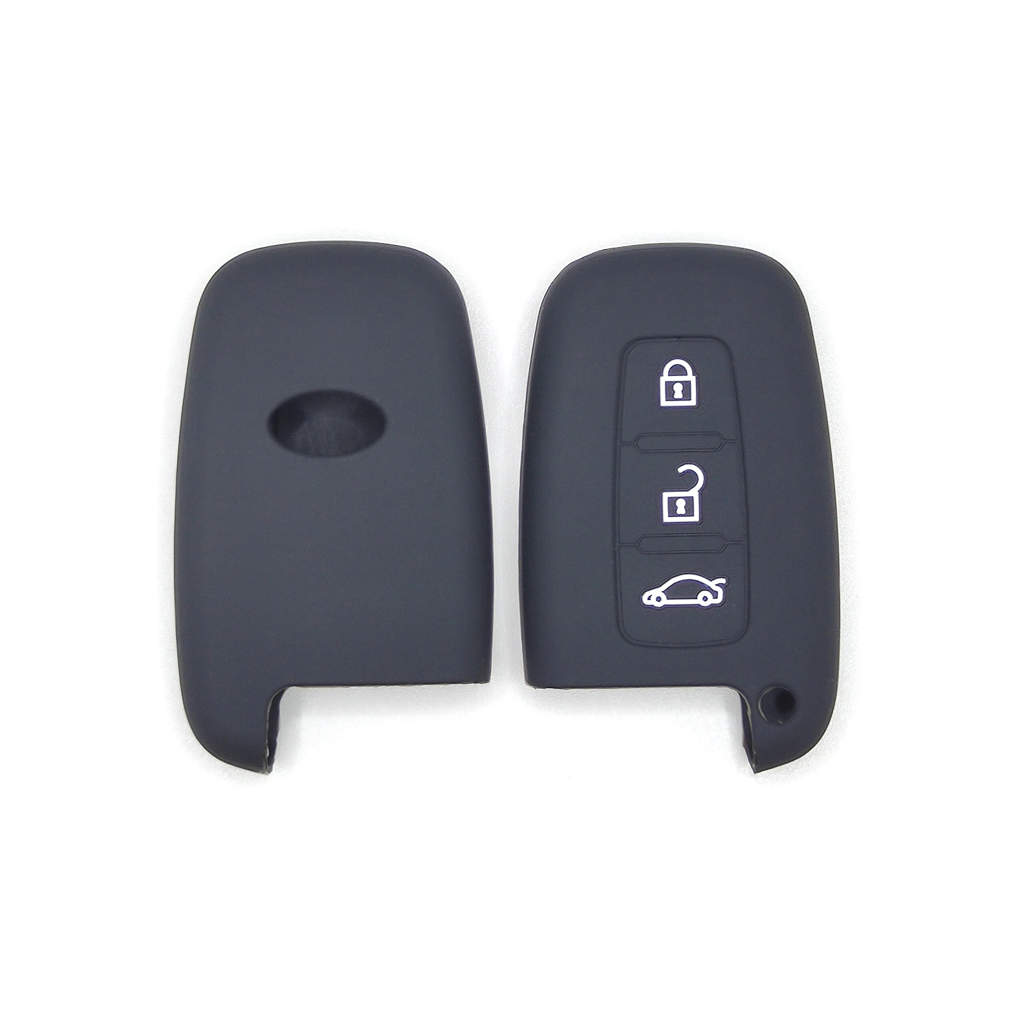 3 أزرار غطاء مفتاح سيليكون كلاسيكي (XD602) — XD602 black classic silicone automotive key cover in front and back paired view, showing 3 visible button zones and a compact split-shell remote profile.