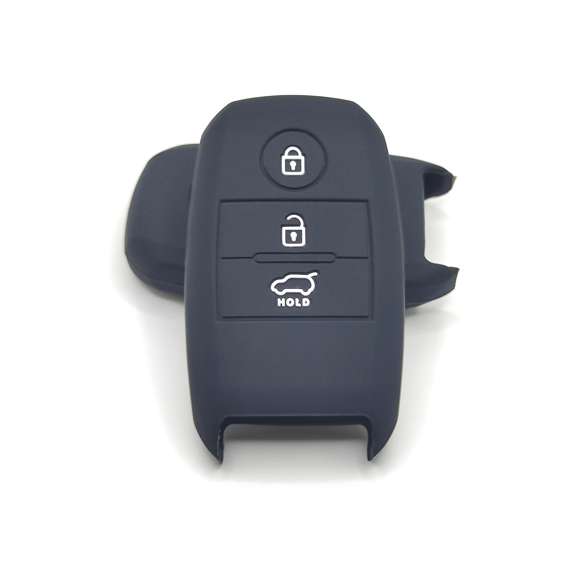 3 Tasten klassische Silikon-Schlüsselhülle (XD901) — XD901 black classic silicone automotive key cover in front and rear structure view, showing 3 visible button zones and a rectangular remote profile with side openings.