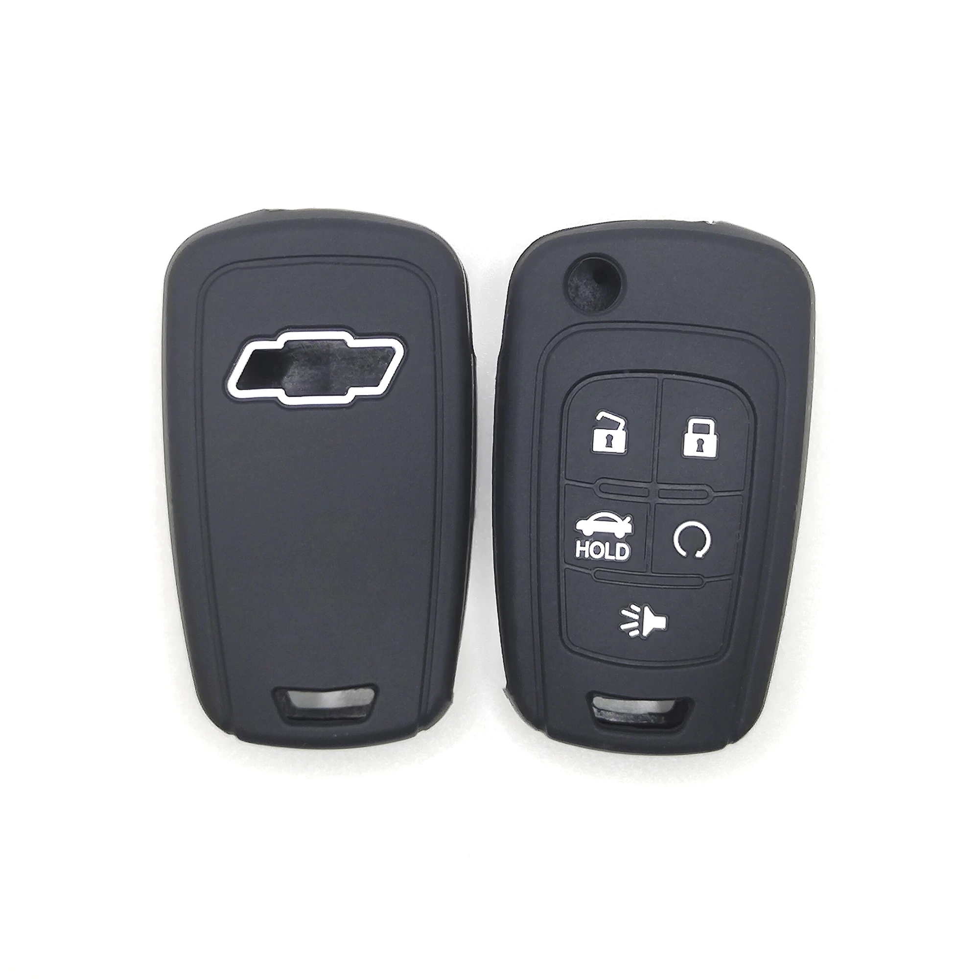 5 Tasten klassische Silikon-Schlüsselhülle (XFL701-A) — XFL701-A black Classic Silicone automotive key cover, front and back paired view, showing 5 visible button zones and the complete rounded rectangular remote cover.