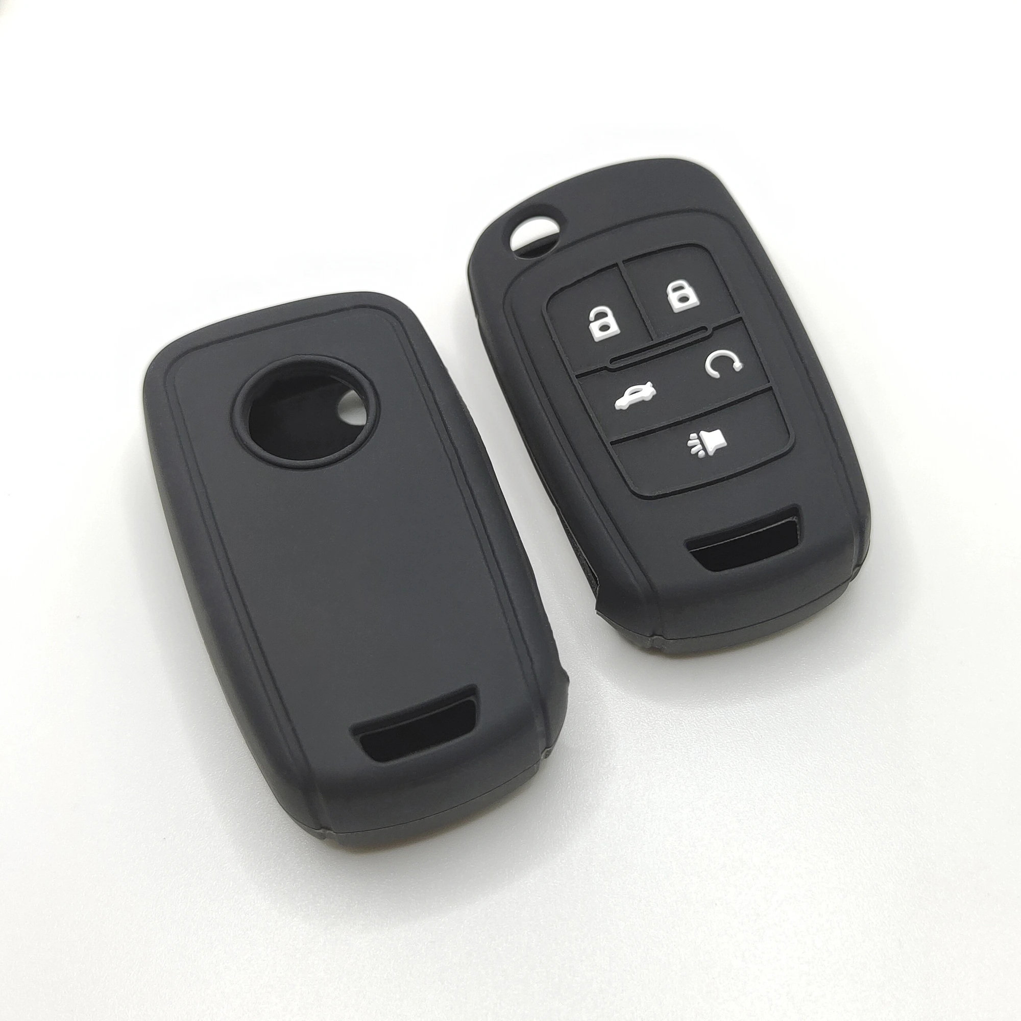 5 أزرار غطاء مفتاح سيليكون كلاسيكي (XFL802) — XFL802 black Classic Silicone automotive key cover, front and back angled view, showing 5 visible button zones and the complete rounded rectangular remote cover.